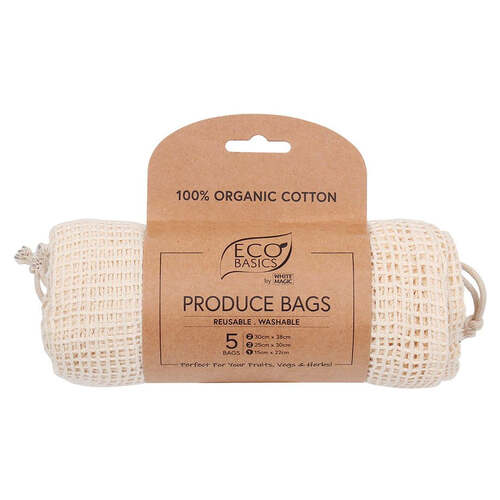 5pc Eco Basics Organic Cotton Washable & Reusable Produce Bags