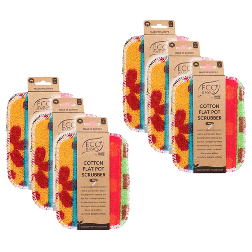 6x 2PK Eco Basics Cotton Eco-Friendly Flat Pot Scrubber