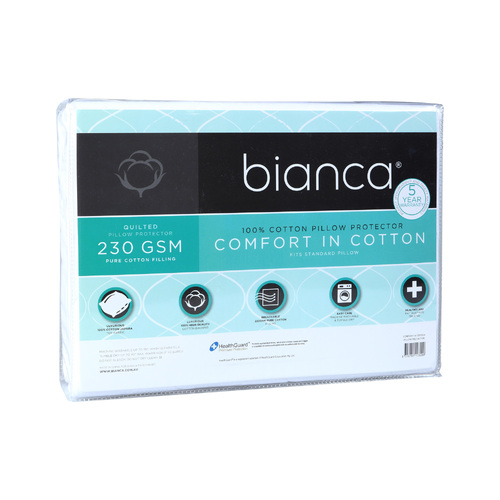 Bianca Comfort In Cotton 230gsm Quilted Pillow Protector White
