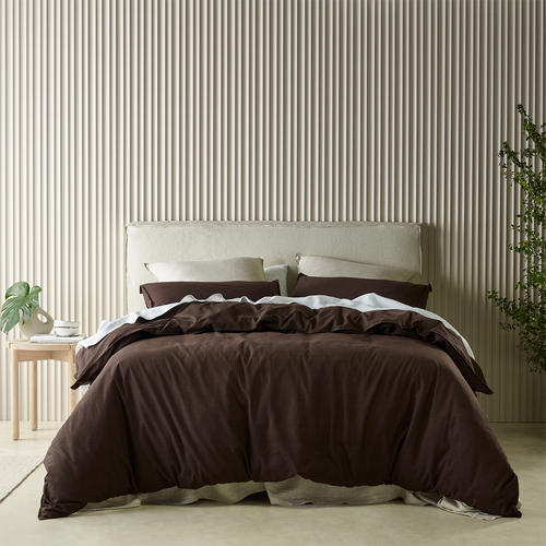 Bianca Acacia Quilt Cover Percale Cotton Chocolate - Double Bed