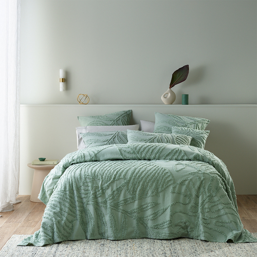 Bianca Foliage Bedspread/Pillowcase Cotton Set Sage - Double Bed