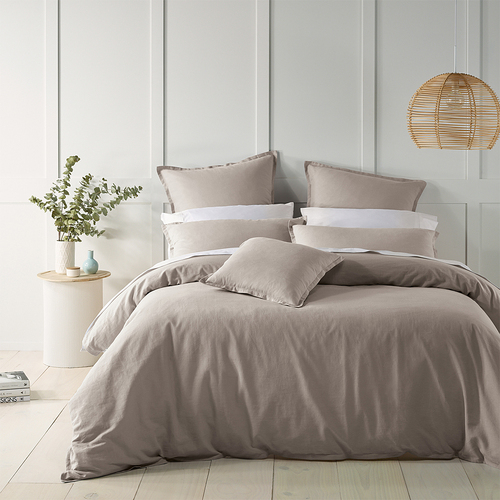 Bianca Wellington Quilt Cover Percale Cotton Oatmeal - Double Bed