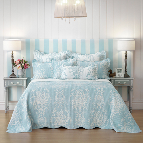 Bianca Florence Bedspread Pillowcase Set Blue - King Bed