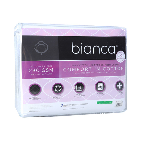 Bianca Comfort In Cotton Quilted Mattress Protector WHT - King Single Bed