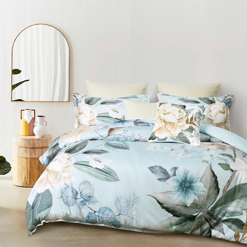 Bianca Azura Quilt Cover Percale Cotton Blue - Queen Bed