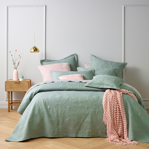 Bianca Florida Bedspread/Pillowcase Set Quilted Pattern Sage - Queen Bed