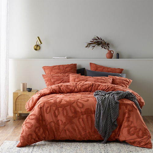 Bianca Meridian Quilt Cover Percale Cotton Brick - Queen Bed