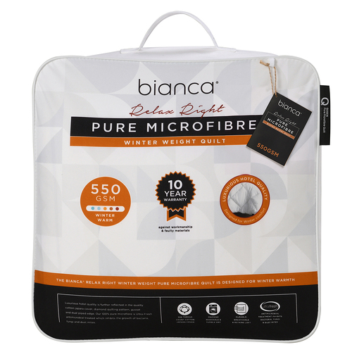 Bianca Relax Right Pure Microfibre Quilt 550gsm WHT - Super King Bed