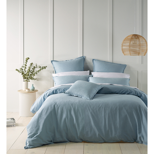 Bianca Wellington Quilt Cover Percale Cotton Soft Blue - Super King Bed
