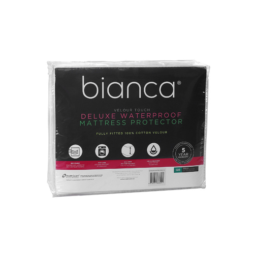 Bianca Velour Touch Mattress Protector Waterproof White - Single Bed