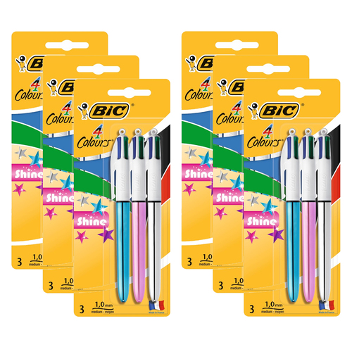 18pc Bic 4-Colour Shine Metallic Pens Set 1.0mm Stationery