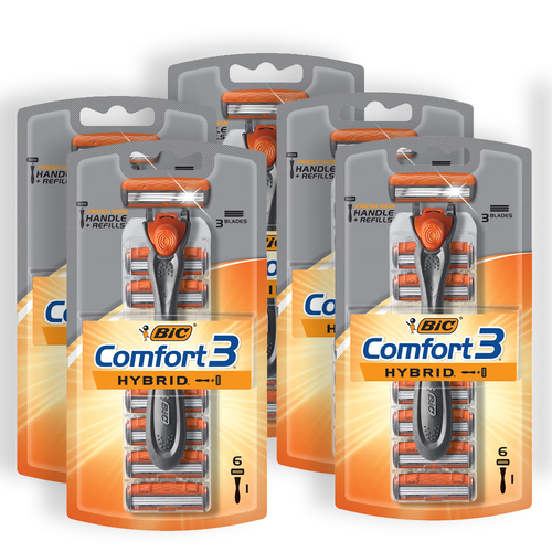 5PK Bic Men's Hybrid 3 Comfort Reusable Razor Set w/6 Blades