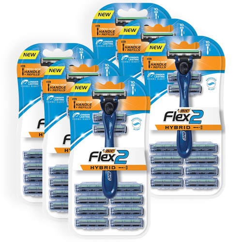 6PK Bic Flex 2 Men's Hybrid Flexible Twin-Blade Pivoting Head Shaver