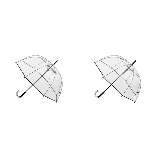 2PK Bobbie J Clear POE Auto Open Dome Shape w/ Black Trims Umbrella