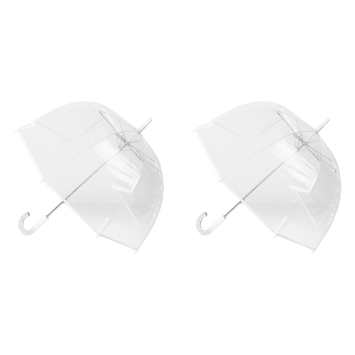 2PK Bobbie J Clear POE Auto Open Dome Shape w/ White Trims Umbrella