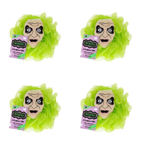 4PK Warner Bros Beetlejuice Body Exfoliator Shower Loofah Puff Green