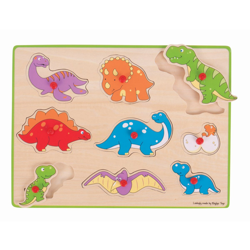9pc Bigjigs Toys 30cm Lift Out Puzzle Dinosaurs Kids Wooden Toy 3y+