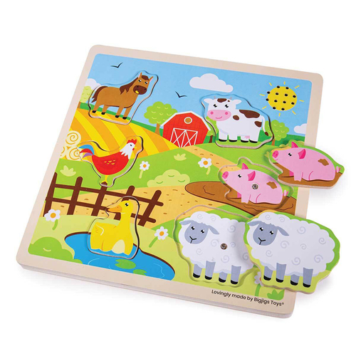 6pc Bigjigs Toys 22cm Farm Sound Animal Puzzle Wooden Toy 12m+