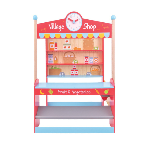 Bigjigs Toys Village Shop Wooden Toy Kids Pretend Play Set 3+
