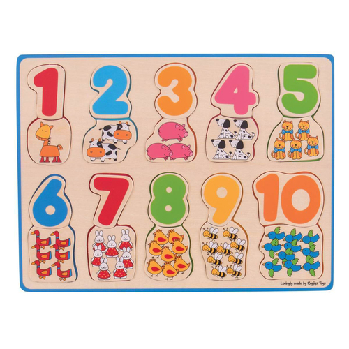 20pc Bigjigs Toys Number & Colour Matching Wooden Puzzle Kids Toy 12m+
