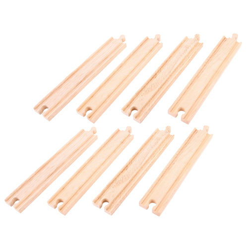 2x 4pc Bigjigs 21.5cm Railway Long Straights Tracks Kids Wooden Toy 3y+
