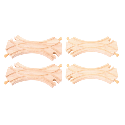 2x 2pc Bigjigs 18cm Railway Double Curved Turnouts Tracks Kids Wooden Toy 3y+