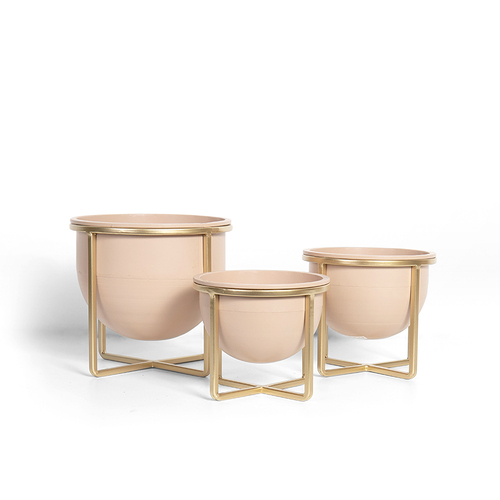 3pc DWBH 19x16cm Metal Table Top Planter Stand - Beige