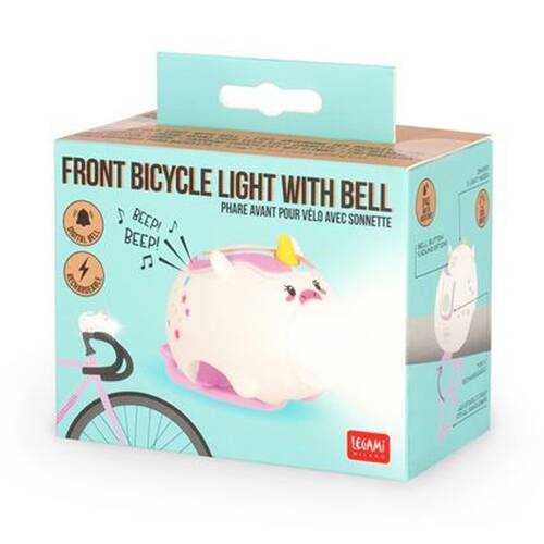 Legami Rechargeable Front Bike Light & Bell w/3 Modes 5 Sounds Cycling Unicorn 