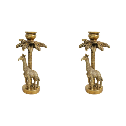 2PK LVD Candle Holder Giraffe Palm Decorative Home Decor Ornament Statue 13x25cm