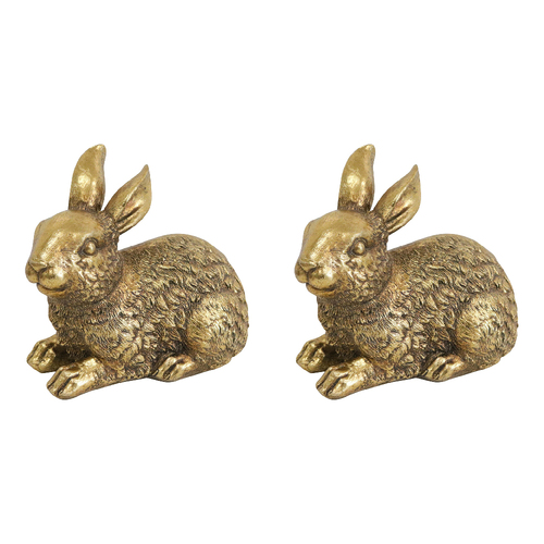 2PK LVD Resin Sculpture Rabbit Home/Office Decor 15.5cm Antique Gold