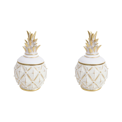 2PK LVD Pineapple Box White Decorative Home Decor Ornament Statue 10.5x19cm