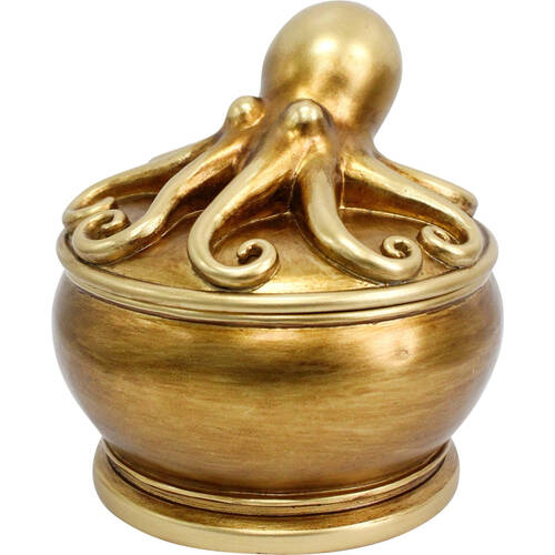 LVD Resin Octopus Decorative Trinket Storage Box 12x12.5cm Metallic Gold