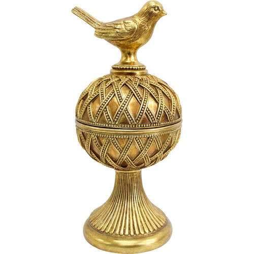 LVD Resin Bird Box Antique Home Decoration 11.5x11x24.5cm Aged Gold