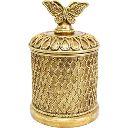 LVD Resin Butterfly Box Antique Home Decoration 9.5x9.5x16cm Aged Gold