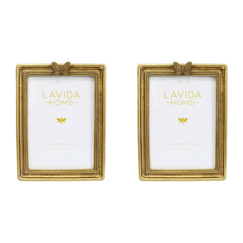 2PK LVD Resin Butterfly Photo/Picture Frame 5x7 16x2.3x21.3cm Burnished Gold