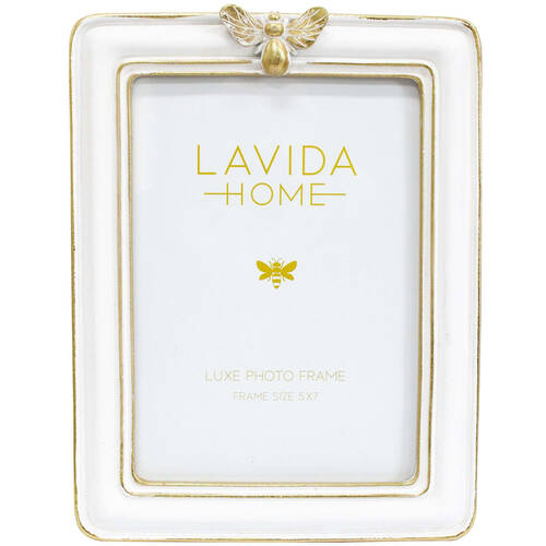 LVD Resin Bee Photo/Picture Frame 5x7 16x1.5x21cm Crisp White/Gold