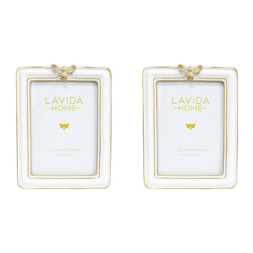 2PK LVD Resin Bee Photo/Picture Frame 5x7 16x1.5x21cm Crisp White/Gold