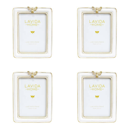4PK LVD Resin Bee Photo/Picture Frame 5x7 16x1.5x21cm Crisp White/Gold