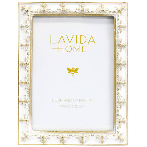 LVD Resin Bee Border Photo/Picture Frame 5x7 16x1.5x21cm Creamy White/Gold