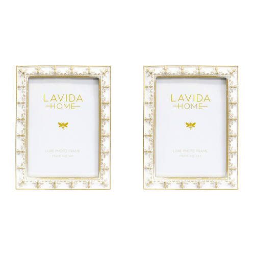 2PK LVD Resin Bee Border Photo/Picture Frame 5x7 16x1.5x21cm Creamy White/Gold
