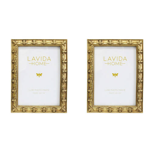 2PK LVD Resin Luxe Bee Border Photo/Picture Frame 5x7 16x1.5x21cm Gold