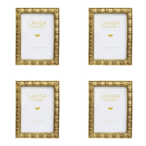 4PK LVD Resin Luxe Bee Border Photo/Picture Frame 5x7 16x1.5x21cm Gold