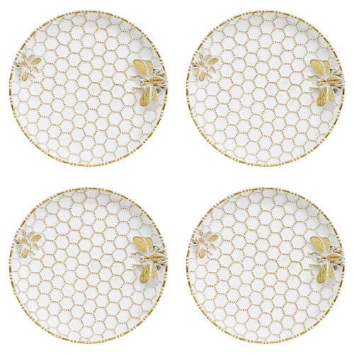 4PK LVD Resin Honeycomb Bee Round Trinket Dish Display Tray 14cm Gold/White