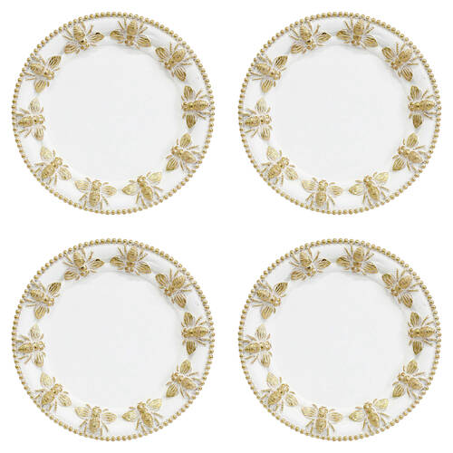4PK LVD Resin Bumble Bee Border Round Trinket Dish Display Tray 14cm Gold/White