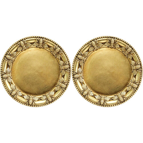 2PK LVD Resin Bumble Bee Border Round Trinket Dish Display Tray 14cm Gold