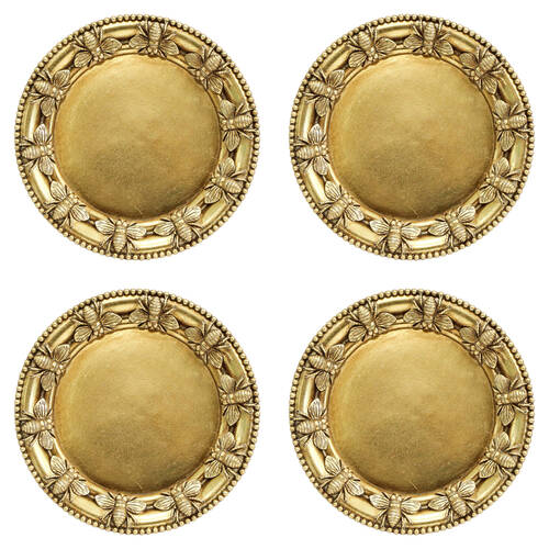 4PK LVD Resin Bumble Bee Border Round Trinket Dish Display Tray 14cm Gold