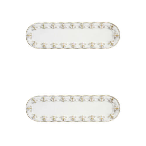 2PK LVD Resin Bumble Bee Border Trinket Tray Display Dish 24.5x7cm White/Gold