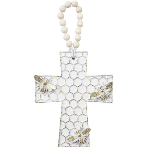 LVD Resin Cross Large Bee Honeycomb Decoration 18x1.5x22.5 Metallic