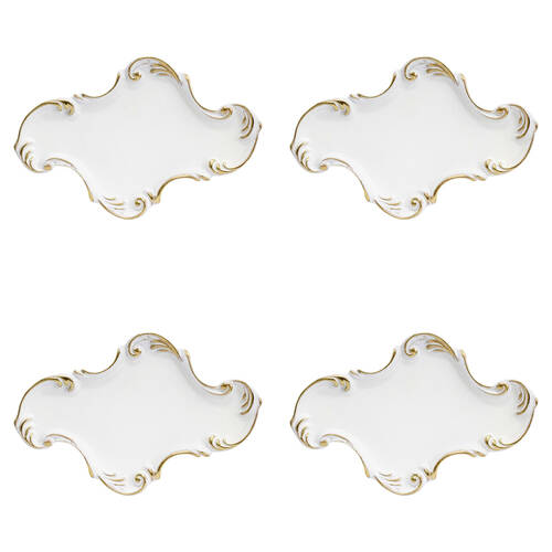 4PK LVD Resin Vintage Moroccan Trinket Tray Display Dish 23.5x15.5cm White