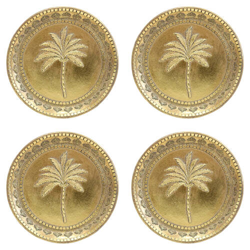 4PK LVD Resin Tropical Palm Tree Round Trinket Dish Display Tray 13.5cm Gold